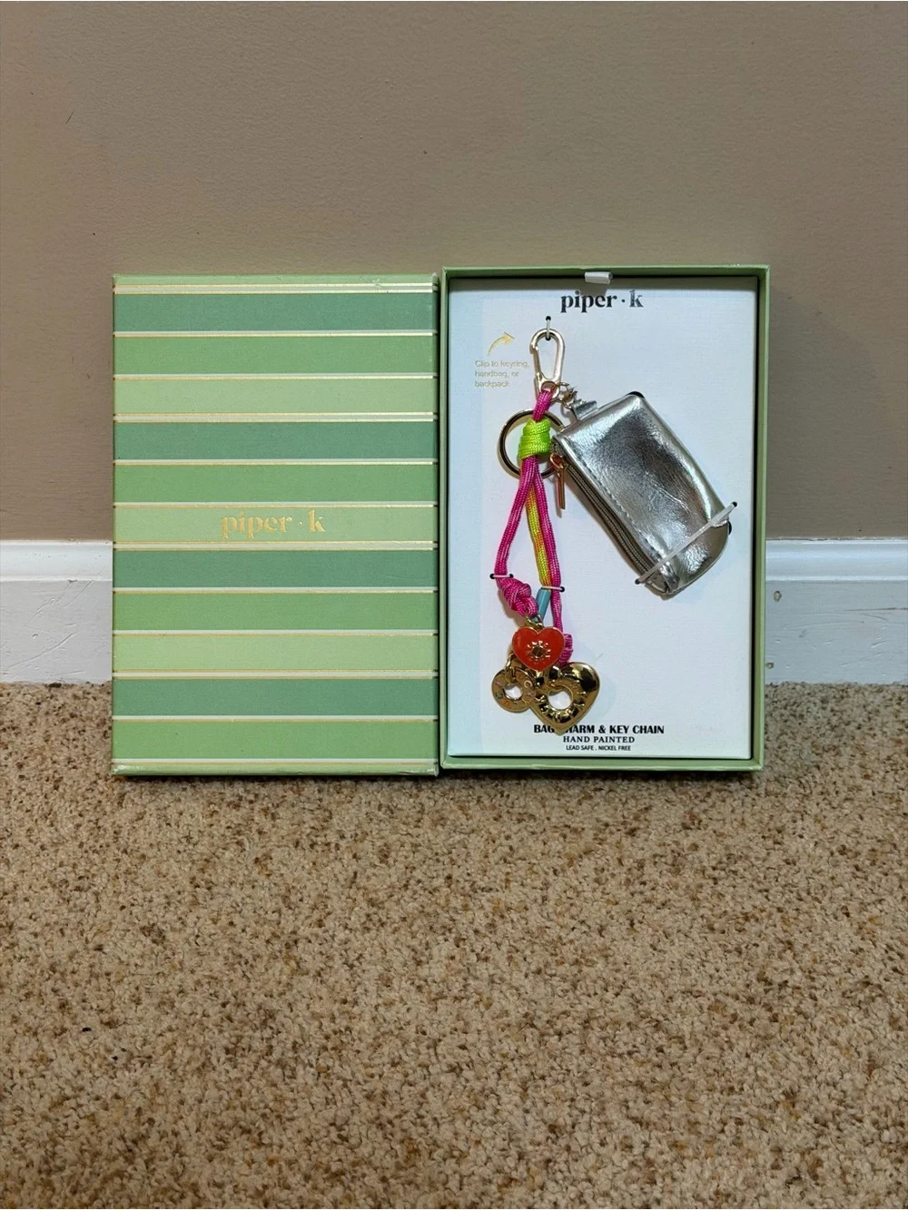 Piper K bag charm with key chain